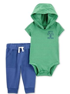 Carter's Baby Boys 2-Pc. Cotton Hooded Brother Bodysuit & Pants Set 9 M New